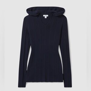 Reiss Cloe Wool Blend Rib Knit Hooded Jumper Size Medium